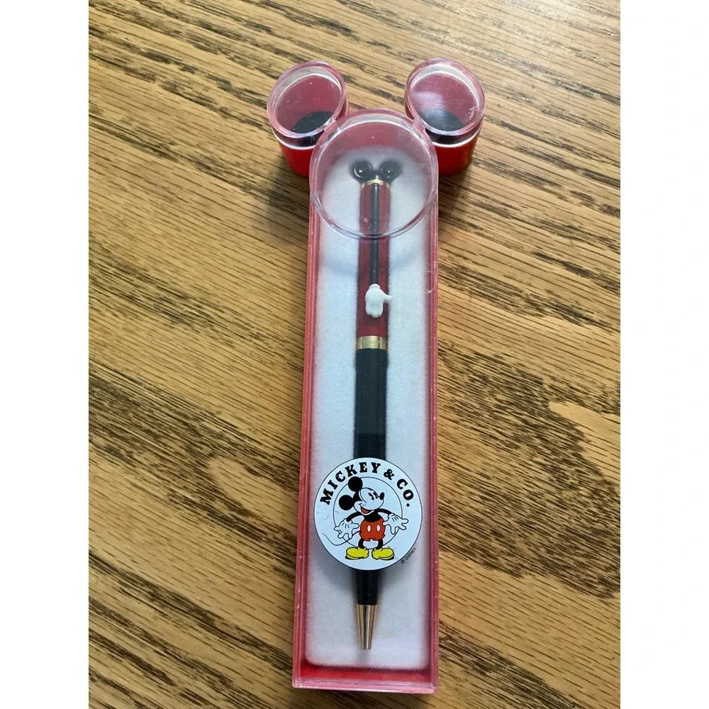 Vintage Disney Mickey & Co Ballpoint Pen Red Black Mickey Ear Case Collectible